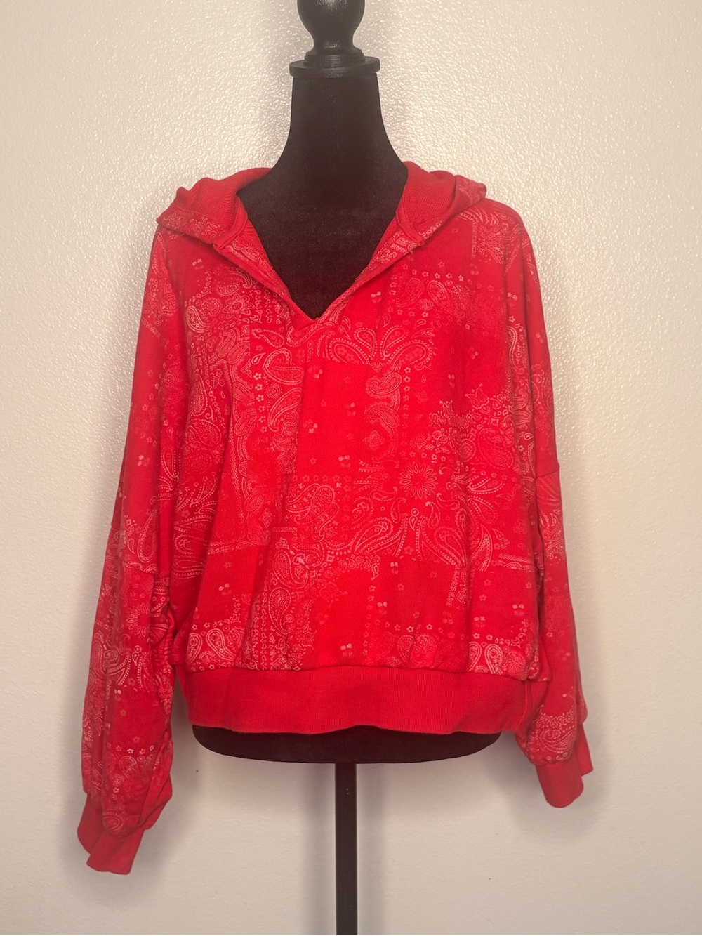 wild fable Red Bandana-Print V-Neck Hooded Sweater